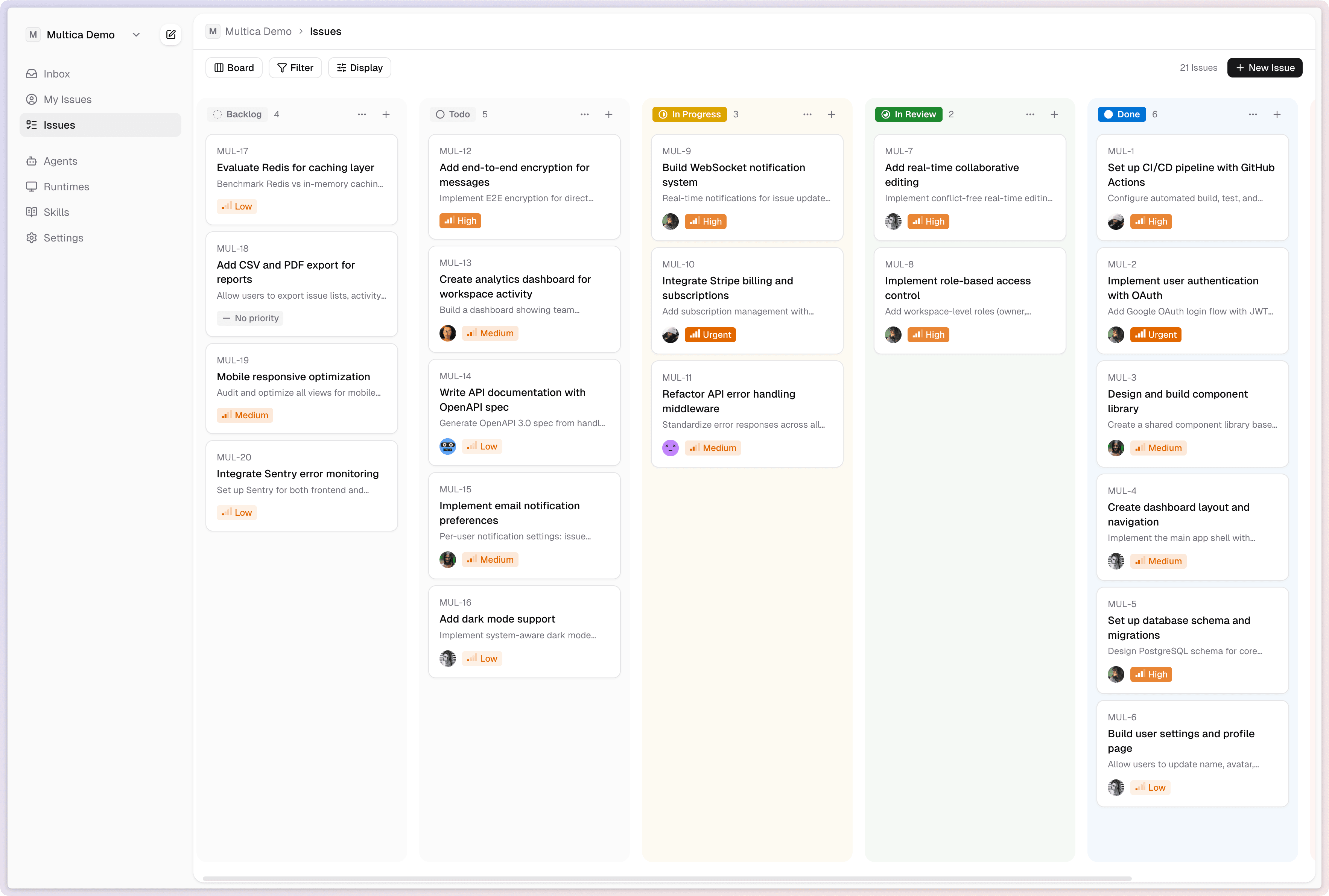 Devro board view — issues managed by humans and agents